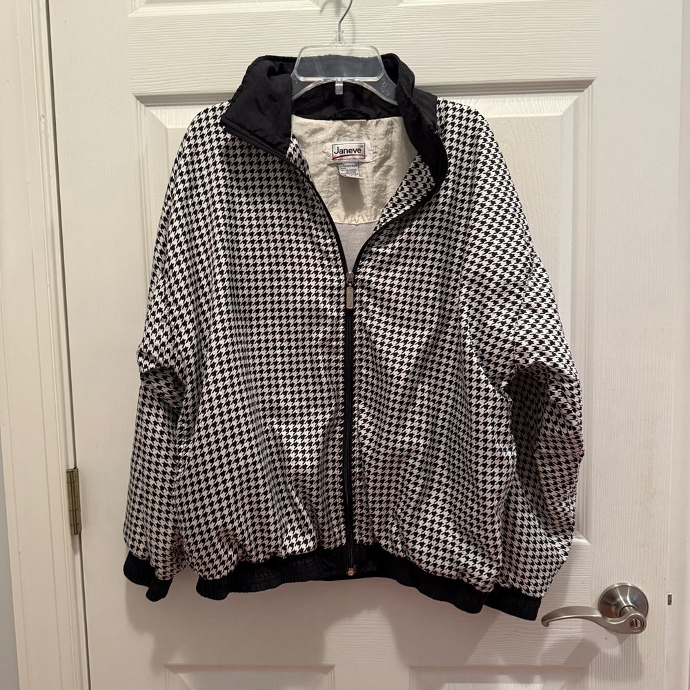 Vintage Houndstooth Windbreaker Jacket – Size Small